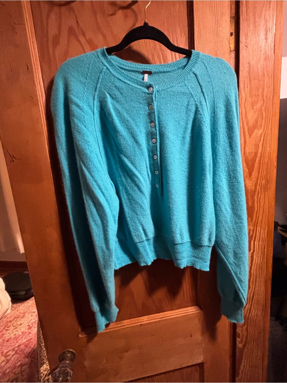 Free People Cashmere Turquoise Button-Front Sweater